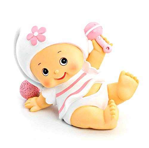 Muñeco para la tarta Niña bebé tonos rosa, con gorrito. Figura o muñecos para la tarta Bebé