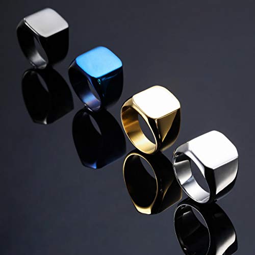 MunkiMix Anillo de sello para hombres Mujeres Niños 316l Anillos para hombre resistentes al agua Estilo cuadrado de acero inoxidable, paquete con ajustadores de tamaño de anillo (Plata Color, Talla N)
