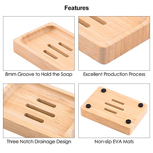 Mutsitaz 2 Pcs Jabonera Jabonera de Madera - Natural bambú Bandeja de jabón para La Cocina Ducha de baño Fregadero - para Jabón, Esponjas y Más