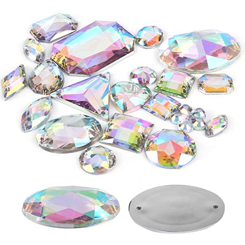 MWOOT 700 Piezas Diamantes de Acrílicas para Decorar Prendas Ropa Manualidades, Kit de Piedras Decorativas (Varios Tamaños y Formas) con Tijera de Costura, Agujas y Cordón, AB Perlas