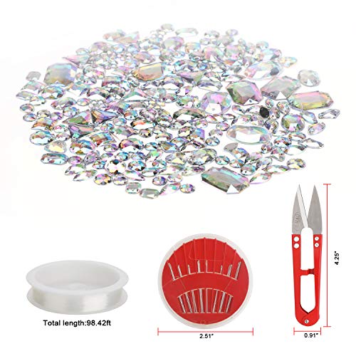 MWOOT 700 Piezas Diamantes de Acrílicas para Decorar Prendas Ropa Manualidades, Kit de Piedras Decorativas (Varios Tamaños y Formas) con Tijera de Costura, Agujas y Cordón, AB Perlas