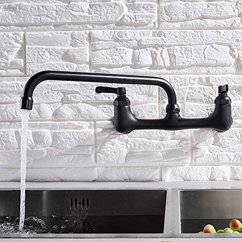 MySLT   Grifo de cocina de caño largo montado en la pared Grifo de latón de doble manija Grifo antiguo de agua fría y caliente Grifo giratorio de cocina de caño largo giratorio 360