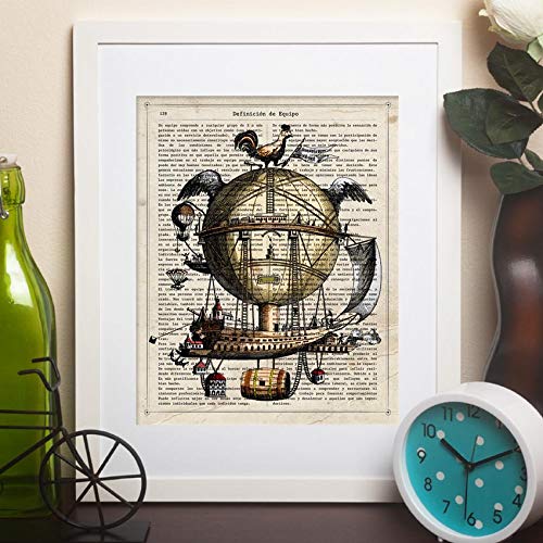 Nacnic Lámina para enmarcar Arca DE NOE. Lámina con definición de Diccionario Creatividad Poster Vintage con Imagen de Globo aerostático. Tamaño A4. Papel 250 Gramos tintas Resistentes.