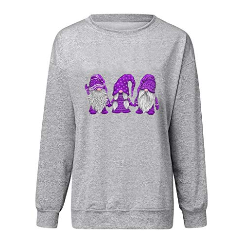 Nadvidad Sudadera sin Capucha Manga Larga Blusa Tops Suéter Básico Estampado de Santa Primavera Pullover Otoño Sweatshirt Invierno Hoodie Nadvidad Luckycat