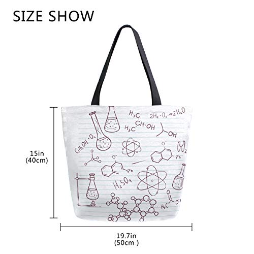 NaiiaN Bolsos Ligero Correa con faro para mujeres Niñas Damas Bolsos de hombro para estudiantes Tema de química Fórmula química Tubo de ensayo en bolsa de papel Bolso de compras