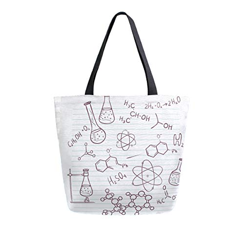 NaiiaN Bolsos Ligero Correa con faro para mujeres Niñas Damas Bolsos de hombro para estudiantes Tema de química Fórmula química Tubo de ensayo en bolsa de papel Bolso de compras