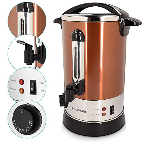 Navaris Hervidor de agua eléctrico de 6.8L con grifo - Dispensador bebidas calientes con termostato - Olla eléctrica para té café y vino - Cobre