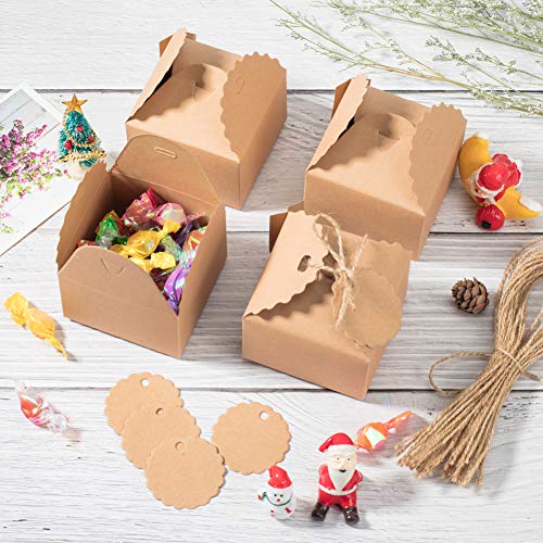 NBEADS 1Set Cajas de Regalo Cajas de Regalo de Papel Kraft con Cuerda de Cáñamo Y Etiquetas para Decoración de Bodas, Empaques de Dulces Y Artículos para Fiestas de Cumpleaños, 6.5X6.5X4Cm