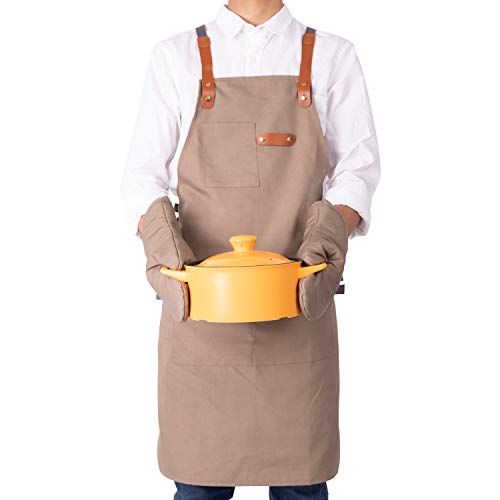NEOVIVA - Delantal de trabajo resistente con bolsillos para mujeres y hombres, estilo Drew, poliéster Piel sintética Poliéster., Indio Latte Bronceado, Adults