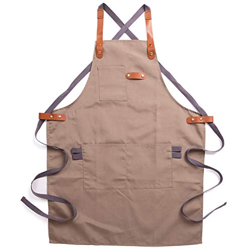 NEOVIVA - Delantal de trabajo resistente con bolsillos para mujeres y hombres, estilo Drew, poliéster Piel sintética Poliéster., Indio Latte Bronceado, Adults