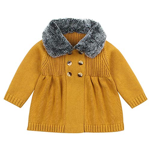 New Baby Sweater Boys Cardigan Autumn Winter Fur Collar Knitted Jacket Coat Toddler Kids Cardigan Gray1 24M
