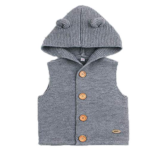 New Baby Sweater Boys Cardigan Autumn Winter Fur Collar Knitted Jacket Coat Toddler Kids Cardigan Gray1 24M