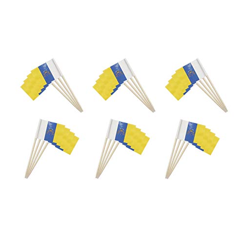 NEW TORO Palillos de Tapas con Bandera, Toothpick Flags Etiquetas Pequeñas para Magdalenas Decorar Tartas Bocadillos Cumpleaños Boda Fiesta de Bienvenida 3.5 * 2.5cm (CANARIAS) (CANARIAS 25pcs)