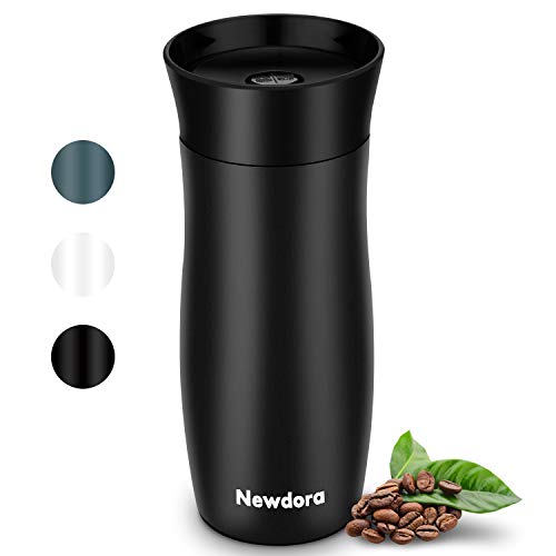 Newdora Termo Café para Llevar Taza de Viaje con Aislamiento al Vacío de 380ml de Acero Inoxidable Termos para Té o Café Tazas Térmicas a Prueba de Fugas de Doble Pared sin desenroscar la Tapa