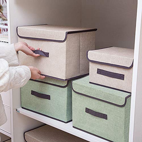 N/F Yisika Cajas de Almacenaje,Cajas de Almacenamiento con Tapas,Contenedores de Almacenamiento Plegables de Tela de Lino de 2 Piezas para Juguetes,Libros,Armario,Dormitorio, Hogar