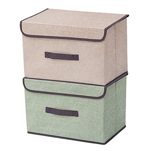 N/F Yisika Cajas de Almacenaje,Cajas de Almacenamiento con Tapas,Contenedores de Almacenamiento Plegables de Tela de Lino de 2 Piezas para Juguetes,Libros,Armario,Dormitorio, Hogar