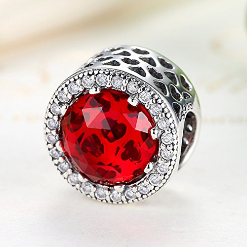 NINGAN Abalorio de Plata de Ley 925 con diseño de Corazones radiantes. Abalorio Charm Compatible con Pulsera (Cerise)