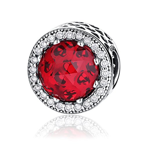 NINGAN Abalorio de Plata de Ley 925 con diseño de Corazones radiantes. Abalorio Charm Compatible con Pulsera (Cerise)