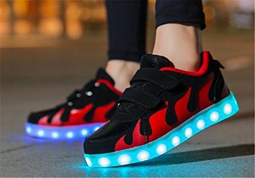 Niños Niñas Zapatillas LED Zapatos con Luces 7 Colores USB Carga Luces Luminosos Zapatos de Deporte Sneakers(Rojo 35 EU)