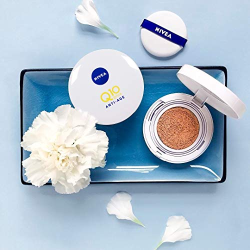 NIVEA Q10 3en1 Cushion, Perfeccionador Facial Hidratante y Antiedad con Protector Facial, Tono 02 Medio - 15 gr