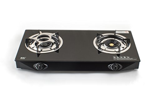 NJ NGB-S2 Cocina de Gas de Cristal Templado para el uso al interior con 2 Quemadores y Piezo 6,8 kW