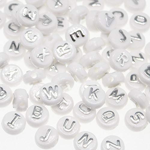 NO LOGO HHTC 100pCS Letras de Plata de Oro Moldeado Alfabeto Granos de acrílico utilizados for Hacer joyería niñas Pulsera, Collar de 10mm (Color : Oro)