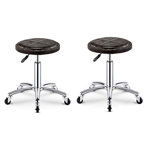 NUBAO Taburete De Trabajo, Banco De Tatuajes, Taburete De SPA, Costura De Heces Rotación Silenciosa Clínica De Belleza Taburete De Oficina Levante 51-65cm 3 Colores (Color : Crack Brown×2)