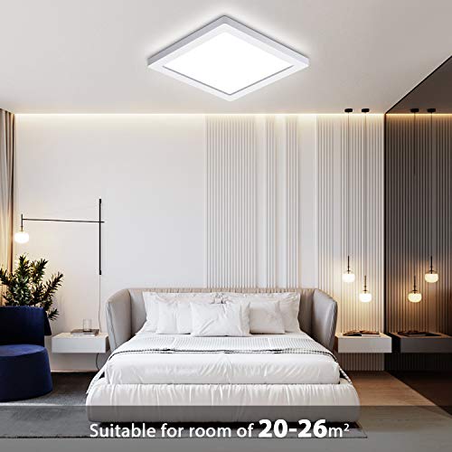 Oeegoo 24W LED Plafón de Superficie Cuadrado, Lámparas de Techo 2040Lm, Reemplaza Bombilla Incandescente 180W, 29 * 29 * 1.3cm Ultrafino, RA> 80 para Dormitorio Cocina Blanco Natural 4000-4500K