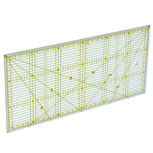 OFNMY Regla de Patchwork de Acolchado - Corte de acrílico cortada con líneas de cuadrícula de doble color patentadas para acolchar,coser y hacer manualidades con adhesivo antideslizante (30 x 15 cm)