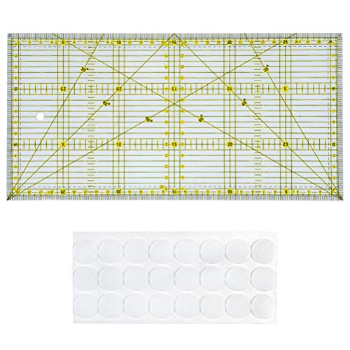 OFNMY Regla de Patchwork de Acolchado - Corte de acrílico cortada con líneas de cuadrícula de doble color patentadas para acolchar,coser y hacer manualidades con adhesivo antideslizante (30 x 15 cm)