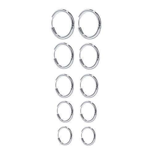 Onnea 5 Pares Pendientes Aro de Acero Inoxidable para Mujer Oro Plata Oro Rosa, Diámetro 10 mm 12 mm 14 mm 16 mm 18 mm (Plata)