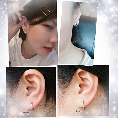 Onnea 5 Pares Pendientes Aro de Acero Inoxidable para Mujer Oro Plata Oro Rosa, Diámetro 10 mm 12 mm 14 mm 16 mm 18 mm (Plata)