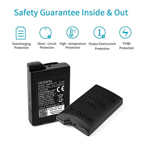 OSTENT Alta Capacidad Calidad Real 1800mAh 3.6V Recargable Batería Paquete Reemplazo Litio Ion para Sony PSP 1000 PSP-110 Consola