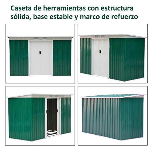 Outsunny Caseta de Jardín Tipo Cobertizo Metálico para Almacenamiento de Herramientas Base Incluida 277x130x173cm Acero