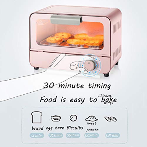Oven Mini Horno EléCtrico DoméStico De 6l Perilla del Temporizador Malla EláStica/Puerta De Vidrio Templado/Tubo De Calentamiento De Vidrio De Cuarzo/Bandeja De Escoria/Manija De Aislamiento 800w
