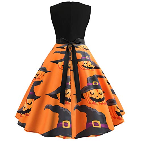 Overdose Vestidos De Halloween Sin Mangas Cuello Redondo Estampado De Calabaza Fiesta De Noche Vestido De Fiesta Vestido De Columpio Elegante Vestidos