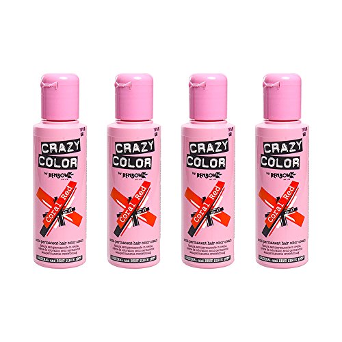 Pack De 4 x Tinte Capilar Semi-Permanente Crazy Color 100ml (Coral Red)