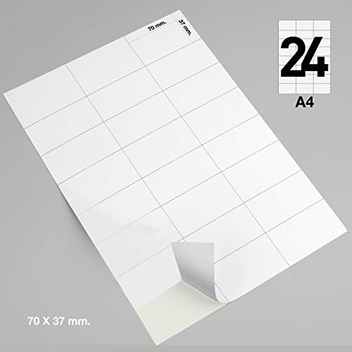 PACKLIST 480 Etiquetas Adhesivas A4 Blancas 70 x 37 mm. 20 Hojas Papel Pegatina para Imprimir A4, 24 Etiquetas por Hoja - Papel Adhesivo para Imprimir - Papel de Pegatina para Imprimir Premium