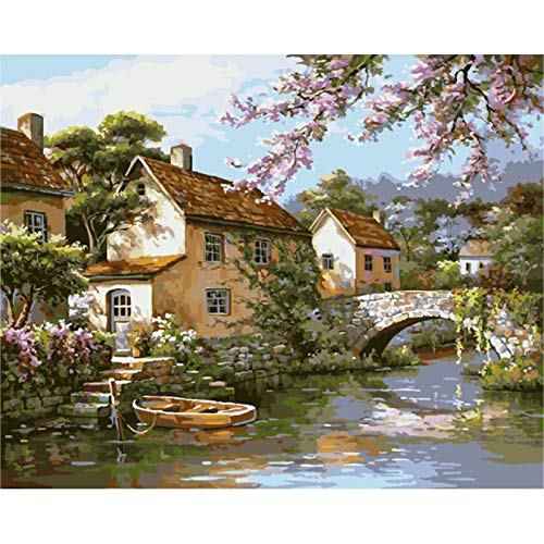 Paisaje Rural DIY Pintura Digital Arte de Pared Moderno Digital Pintura en Lienzo Navidad Decoración del hogar 40x50cm sin Marco