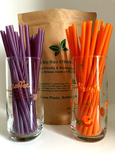 Pajitas biodegradables para beber arroz – Bio-Rizo – Hecho de arroz – Color natural púrpura – ZotiYuri – Producto 100% natural – 85 piezas por bolsa – Vegano – Perfecta para su cóctel