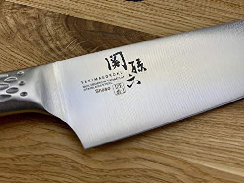 Palatina Werkstatt Kai Seki Magoroku Shoso - Cuchillo multiusos de acero (AB-5161) de 15 cm de hoja de acero inoxidable + tabla de roble de 30 x 22 cm