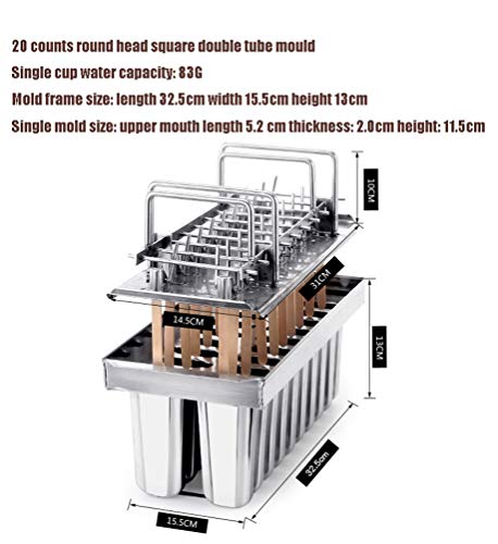 Palillo Del Helado De Los Moldes De Acero Inoxidable 20Pcs Con El Tenedor Bajo Del Estante, Fabricante De Moldes De Paletas Con Dos Manijas Semiautomáticas Con Diseño De Tapa,RoundSquare