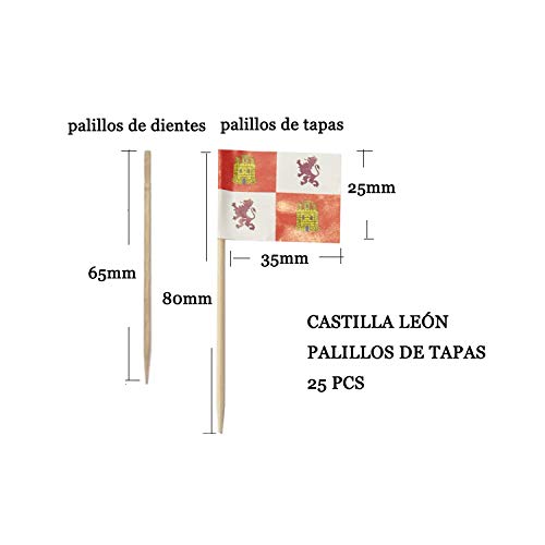 Palillos de Tapas con Bandera, Toothpick Flags Etiquetas Pequeñas para Magdalenas Decorar Tartas Bocadillos Cumpleaños Boda Fiesta de Bienvenida 3.5 * 2.5cm (Castilla Y Leon) (CASTILLA Y LEÓN 25 PCS)