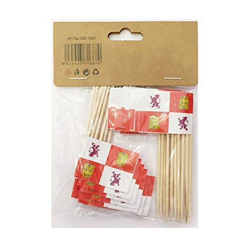 Palillos de Tapas con Bandera, Toothpick Flags Etiquetas Pequeñas para Magdalenas Decorar Tartas Bocadillos Cumpleaños Boda Fiesta de Bienvenida 3.5 * 2.5cm (Castilla Y Leon) (CASTILLA Y LEÓN 25 PCS)