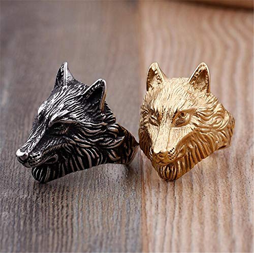 PAMTIER Anillo Cabeza de Lobo para Hombre Acero Inoxidable Plateado Talla 22