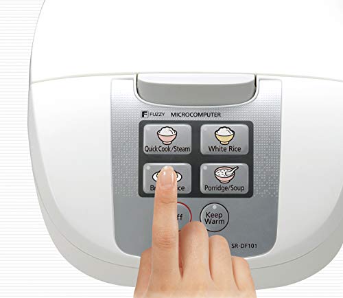 Panasonic SR-DF101 - Arrocera / Vaporera eléctrica de 1 l controlada por microordenador (750W, Fuzzy Logic, 6 programas de cocción preajustados, mantener caliente, compacto) color blanco