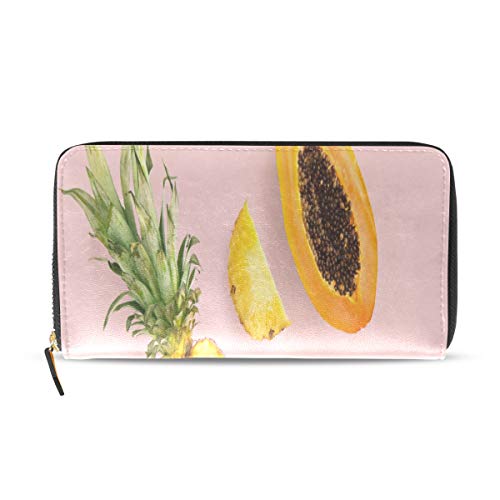 Papaya Fruta de piña Pasaporte largo Embrague Monederos Cremallera Monedero Bolsa Bolso Organizador de dinero Bolsa Titular de la tarjeta de crédito para dama Mujer Chica Hombre Regalo de viaje