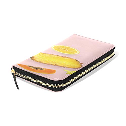 Papaya Fruta de piña Pasaporte largo Embrague Monederos Cremallera Monedero Bolsa Bolso Organizador de dinero Bolsa Titular de la tarjeta de crédito para dama Mujer Chica Hombre Regalo de viaje