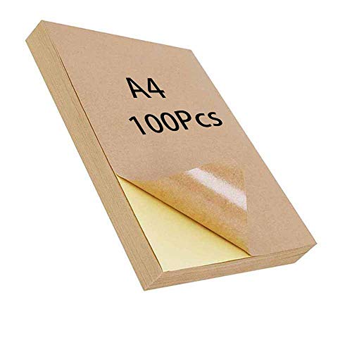 Papel Kraft para Etiquetas A4, 100 Piezas de Papel para Impresión Adhesiva, Papel para Etiquetas Kraft, Impresora Láser de Inyección de Tinta, Artesanía de Etiquetas
