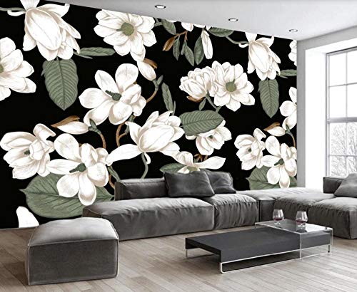 Papel Pintado Fotomurales 3D Flor De Magnolia Vintage Dibujada A Mano Con Hojas Verdes Papel pintado no tejido Decoración de Pared decorativos Murales 250x175 cm